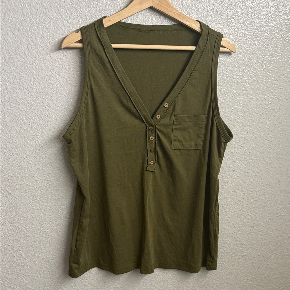 Olive Green Sleeveless V-Neck Top
